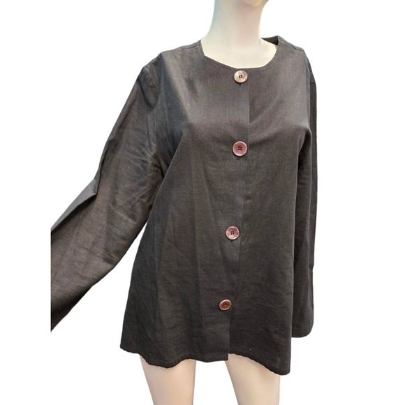 Black Linen Dress Top Size Large - Picture 3 of 8